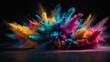 Abstract-colored dust explosion on a black background. Abstract powder splatted background