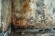 Mold on wall in house, room with ragged moldy walls