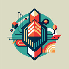 Wall Mural - Stylized, abstract illustration featuring a complex geometric design with intricate patterns and shapes, An abstract composition inspired by the lines and angles of modern technology