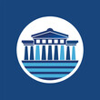 Graphic logo in blue and white representing a building, resembling the Acropolis in Athens, An artistic interpretation of the Acropolis in Athens, minimalist simple modern vector logo design