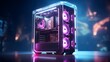Crystal-clear shot of a gaming PC, focusing on the isolated screen for mockup and presentation purposes, enclosed in a modern case featuring mesmerizing RGB lighting.