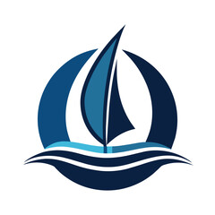 Wall Mural - A sailboat on water with a blue sail, A simple, elegant logo featuring a stylized sailboat silhouette