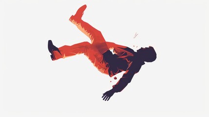 A man is falling to the ground. The image is a cartoonish representation of a man falling