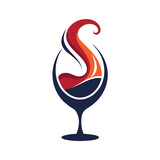 Fototapeta Perspektywa 3d - A wine glass with a flame burning inside, creating a mesmerizing and unique display, A sleek design of a wine glass with swirling liquid, minimalist simple modern vector logo design