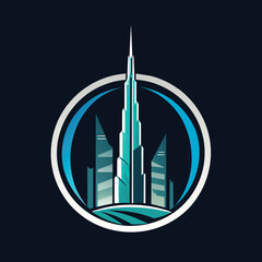 Wall Mural - Blue and White Logo Featuring Burj Khalifa Skyscraper, A sleek representation of the Burj Khalifa in Dubai, minimalist simple modern vector logo design