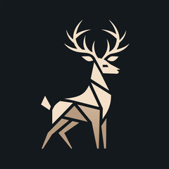 Wall Mural - A geometric deer created using triangles against a black background, Combination of negative space and delicate lines to create a deer logo