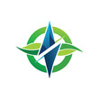 A sleek symbol for a renewable energy company featuring a blue and green compass design, Create a sleek symbol for a renewable energy company, minimalist simple modern vector logo design