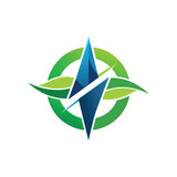 Fototapeta Przestrzenne - A sleek symbol for a renewable energy company featuring a blue and green compass design, Create a sleek symbol for a renewable energy company, minimalist simple modern vector logo design