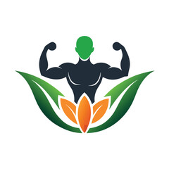 A powerful and sleek logo design representing a bodybuilding company, Create a sleek logo that embodies the idea of wellness and strength