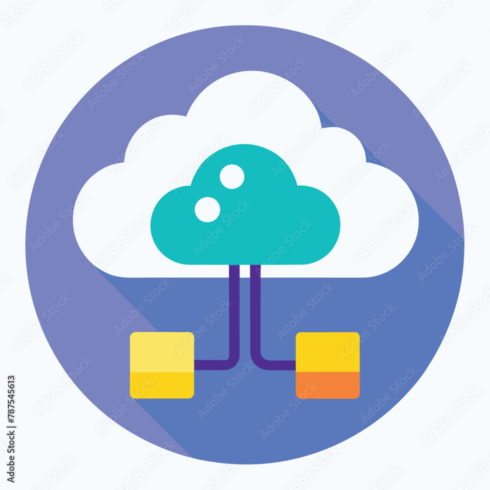 A minimalist icon featuring a blue cloud with a yellow block in the ...