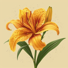 Illustration Of A Yellow Lily With Spots, Showcasing Its Elegance And Detailed Texture Against A Soft Backdrop.
