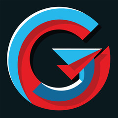 Canvas Print - A logo featuring the letters G in red, white, and blue colors, displayed on a black background, G alphabet letter vector symbol logo