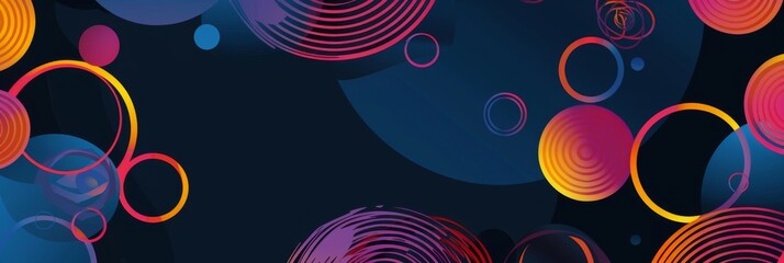 Wall Mural - Dark blue background with colorful abstract shapes and circles for banner, poster or presentation design Generative AI