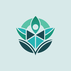 Sticker - A green leaf logo with a person situated in the center, representing a concept of healing and harmony, Geometric shapes depicting the concept of healing and wellness