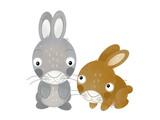 Fototapeta Dinusie - cartoon scene rabbit hare bunny pair farm ranch animals family isolated background aillustration for children