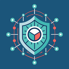 Sticker - A shield featuring a clock at the center, representing the concept of cybersecurity and time protection, Minimalist representation of cybersecurity, minimalist simple modern vector logo design