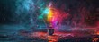Dark scene with 3D colorful mind bulb