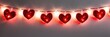 colored light bulbs in the form of red hearts with a warm light garland. Photo. White background. border frame Valentine's Day. room wall decoration