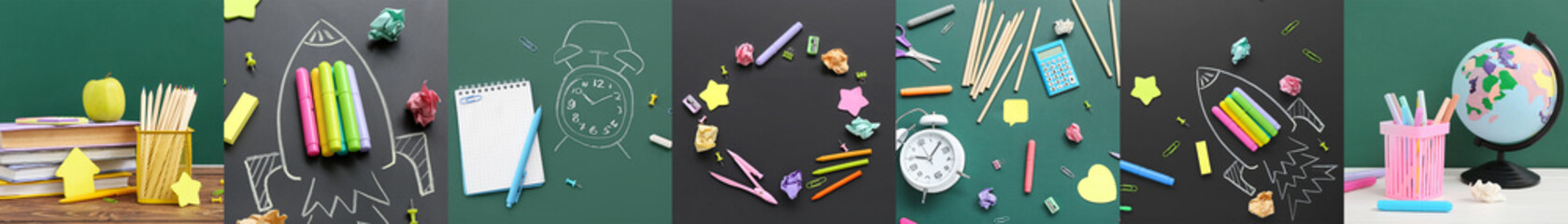 Sticker - Collage with different school stationery and blackboards