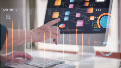 DevSecOps Software development cycle programming concept, software development IT operations, man using computer and tech icons in agile methodology environment, coder sysadmin working with system