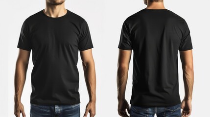 Wall Mural - Front and back view Young man donning stylish black t shirt
