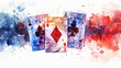 game cards uno, poker card watercolor rough textured art isolated on white background, Spades Hearts Diamonds and Clubs 