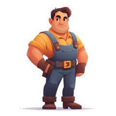 Big muscular workshop worker on solid white background character vector illustration