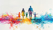 Multi colored silhouettes of family watercolor with different shades showing Diversity and inclusion, equity and belonging, happy family, parents day 
