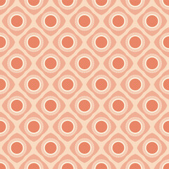 Wall Mural - Orange Dots and Diamonds Diagonal Grid Seamless Vector Repeat Pattern