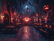 Spooky Halloween themed event in an old factory, eerie decorations synergizing with the industrial backdrop.