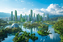 Futuristic Eco-City With Lush Greenery And Sustainable Architecture