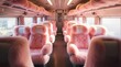 Train seats covered with pink fur. Surreal concept