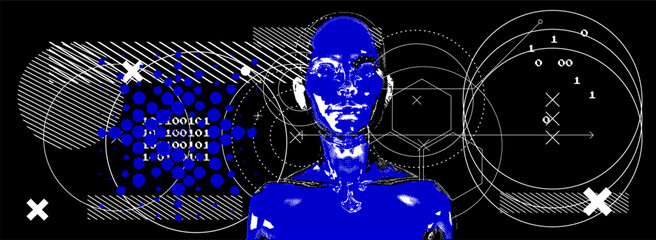 Aufkleber - Abstract pixelated silhouette of a person on a dark background. Conceptual vector illustration about man in the age of technology. 