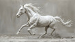 3d white strong running horse portrait  on neutral background , painting or art , cards or banners 