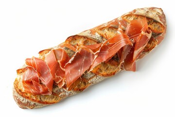 Sticker - Prosciutto on white background viewed from above with bread