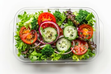 Wall Mural - Salad in white takeaway container on top of white surface