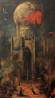 a dark muted and bizarre horror gothic baroque, religious detailed oil painting.