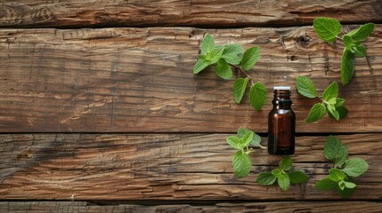 Sticker - Essential oil bottle with mint placed on a wooden surface