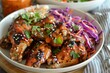 Spicy chicken wings with orange glaze served with cabbage slaw