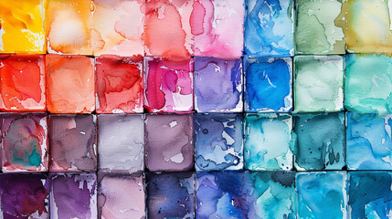 Wall Mural - A set of vibrant watercolor paints blending together on a palette.