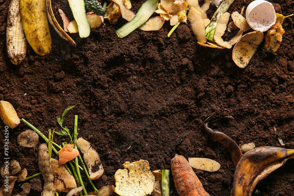 Frame made from organic waste on soil. Compost recycling concept