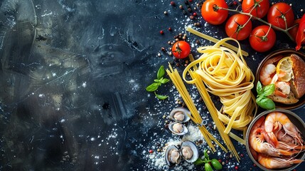 Wall Mural - Italian home made pasta with fresh seafood,Creamy Pasta with grilled salmon fillet,Italian home made macaroni pasta with smoked salmon , creamy sauce and fresh