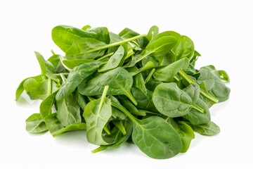 Poster - Fresh baby spinach leaves isolated on white background Close up