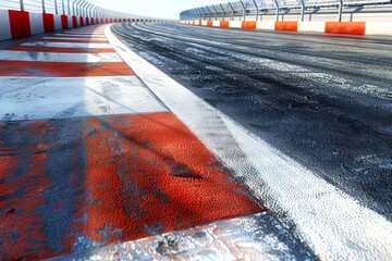 closeup view of asphalt racetrack with red and white curb digital painting