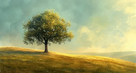 Canvas Print - a tree in a field with a sky background