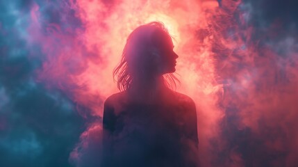 Wall Mural - a person standing in front of a cloud of smoke and light