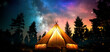 Starry Sanctuary, A Cozy Tent Under a Dazzling Night Sky Offers an Escape into the Wilderness.
