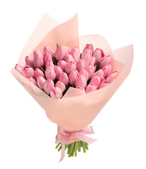 Canvas Print - Bouquet of beautiful pink tulips isolated on white