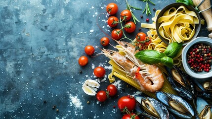 Wall Mural - Italian home made pasta with fresh seafood,Creamy Pasta with grilled salmon fillet,Italian home made macaroni pasta with smoked salmon , creamy sauce and fresh