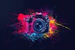 dynamic camera reflex illustration colorful splash art on black photography exhibit banner